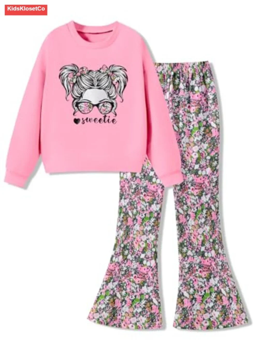 Girls Sweatshirt and Flared Pants Set Cotton Blend 2 Piece Outfit